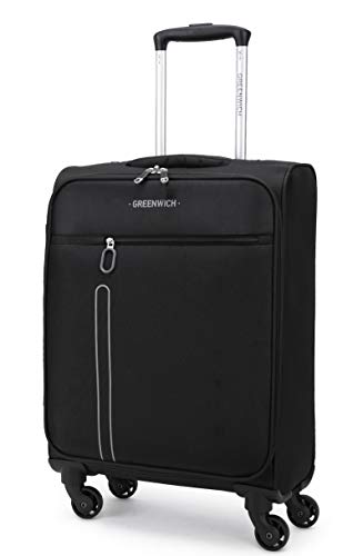 GREENWICH | Maleta de Cabina Orleans Spinner | 4 Ruedas Multi-dirección | Negro | Medidas 55cm x 40cm x 20cm | Capacidad 44 L | Correas de Embalaje | Bolsillo Interior