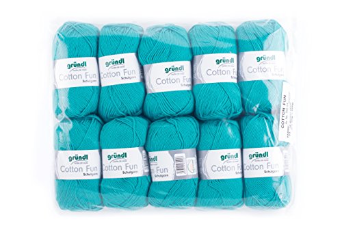 Gründl Cotton FUN lana, algodón, algodón, azul turquesa, 27.00 x 11.00 x 07.00 cm, 10 unidades