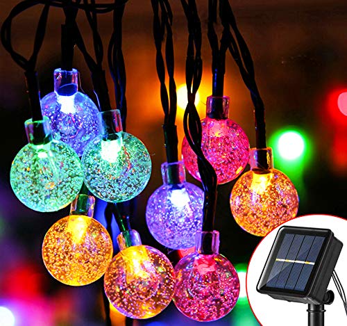 Guirnalda Luces Exterior Solares, 7M 50LED Cadena de Bola Cristal Luz, 8 Modos IP65 Impermeable Interior y Exterior Guirnalda Luminosas Solar para Jardín, Navidad, Terraza, Fiestas (Multicolor)