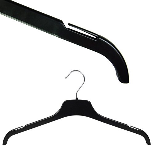 Hangerworld 50 Perchas 38cm Plástico Negro con Ranuras Antideslizantes en los Hombros Gancho Metal