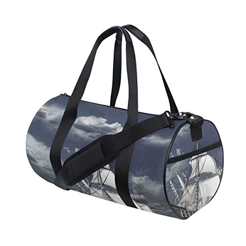 HARXISE Bolsa de Viaje，Cielo Nublado Barco Pirata del Caribe Impresión al óleo como Imagen artística,Bolsa de Deporte con Compartimento para Sports Gym Bag