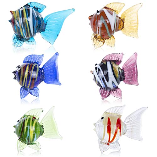 HDCRYSTALGIFTS Juego de 6 peces tropicales soplados de cristal para decoración de mesa, regalo coleccionable