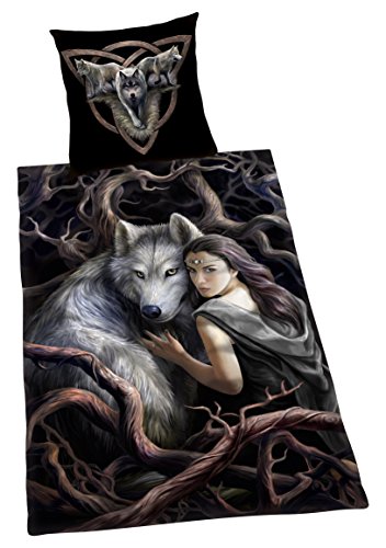 Herding Anne Stokes - Juego de Cama (Funda nórdica de 135 x 200 cm y Funda de Almohada de 80 x 80 cm, algodón)