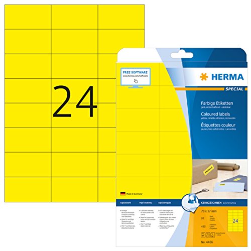 Herma 4466 - Pack de 480 etiquetas, 70 x 37 mm, color amarillo