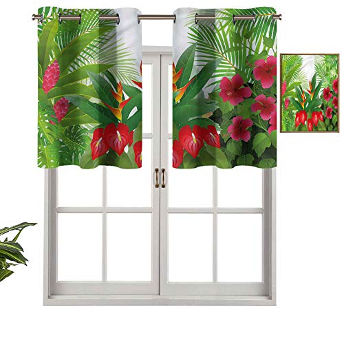 Hiiiman Cortinas opacas con ojales, cenefa de flores de jengibre y anturio, juego de 1, 106,7 x 45,7 cm, cortinas de cocina para sala de estar