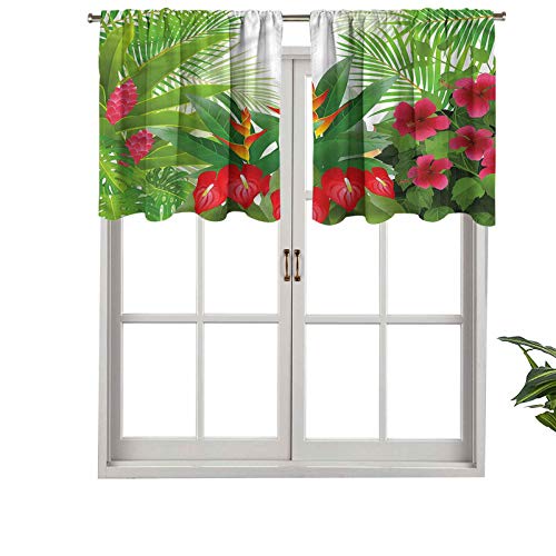 Hiiiman Cortinas pequeñas para ventana, filtro de luz, flores de jengibre, anturio, juego de 2, 54 x 24 pulgadas para cocina, comedor, habitación de niñas