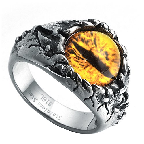 HIJONES Anillo Ojo Dragón Amarillo para Hombre Acero Inoxidable Tamaño 19