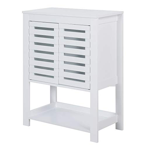 HOMCOM Armario de Baño Armario de Suelo Diseño de Persiana con Estante Abierto Inferior Gran Almacenaje 60x30x80 cm Blanco