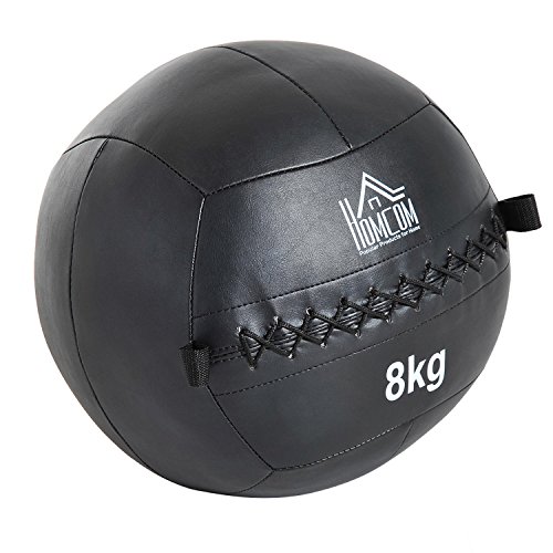 HOMCOM Balón Medicinal de Crossfit 8Kg con Asas Tipo Pelota de Ejercicios de Cuero y PU Ф35cm