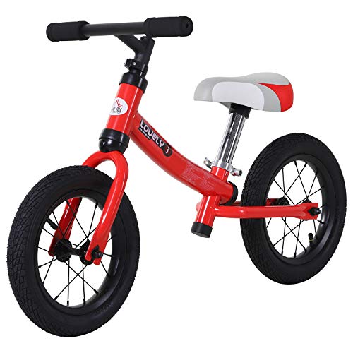 HOMCOM Bicicleta sin Pedales Sillín Regulable 31-45cm Recomendado para niños + 2 Años Rueda de Goma Carga 25kg 65x33x46cm Rojo