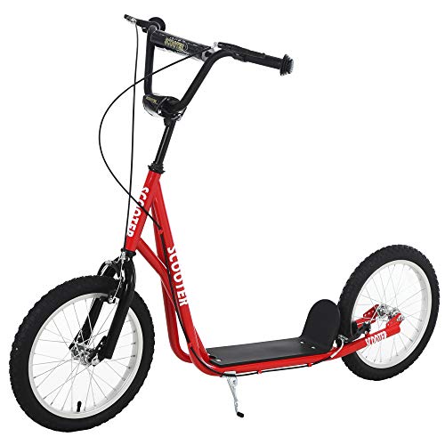 HOMCOM Scooter Patinete para Niños Mayores de 5 Años con Manillar Ajustable en Altura 2 Neumáticos de Caucho Inflable con Doble Freno Carga 100 kg 139x58x90-96 cm Rojo