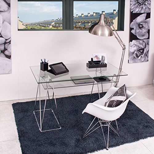 Homely - Mesa Escritorio Peaks Tapa de Cristal y Patas de Metal 130x65 cm