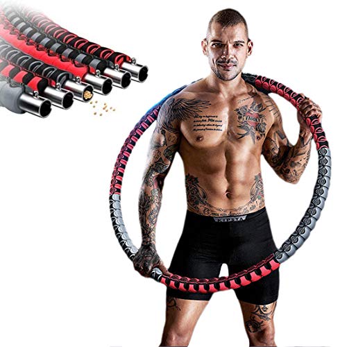 Hula Hoops para adultos, ejercicio pesado, 1,2 kg, aro Hoola Hoop1 – 4 kg ajustable, 6 secciones desmontables de acero de 0,8 mm, tubo de metal para fitness para pérdida de peso, moldear abdominales