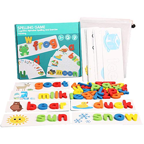 INFILM Niños ABC Puzzle Juego de Palabras Hechizos, Madera Ver y Hechizos Aprendizaje Juguetes Tempranos Aprendizaje Jigsaw Letra Alfabeto Montessori Juguetes Educativos Preescolares