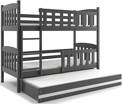 Interbeds Cama litera Triple Infantil Jacob, Color Gris, para colchones de 200 * 90, con somieres y colchones Gratis