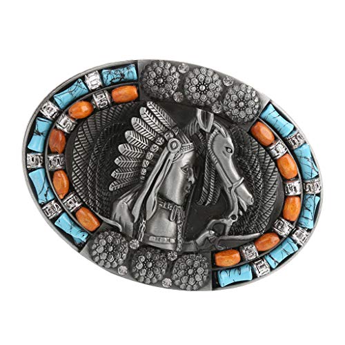 IPOTCH Hebilla Ovalada en Relieve de Cabeza de Caballo Estilo Bohemio Broche de Repuesto para Cinturón de Hombres - 1