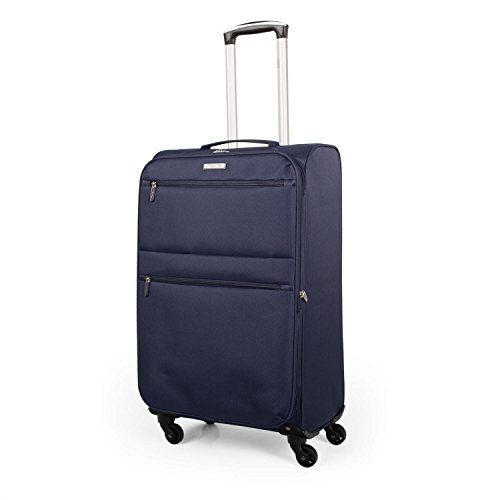 ITACA - Maleta de Viaje Grande Blanda 4 Ruedas Trolley 77 cm poliéster eva. Extensible y Ligera. Mango Asas. Gran Capacidad. Estudiante y Profesional. i52770, Color Marino