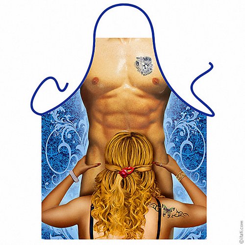 ITATI Delantal Sexy Hombre Parrilla Barbacoa Delantal de Cocina Antimanchas para Hombre, Modelo Rubia Amorosa, Medidas 75 x 58 cm