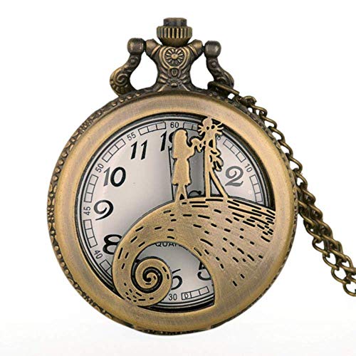 J-Love Retro Steampunk Tim Burtons Pesadilla Antes de Navidad Reloj de Bolsillo de Cuarzo Hueco Hombres Mujeres Regalo