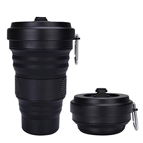 JackWish Taza de Café de Silicona Plegable,Taza de Viaje Plegable Reutilizable,Taza de Regalo para Familia Camping Oficina,3 Tamaños Ajustables para Satisfacer Las Necesidades de Todos (Negro+Negro)