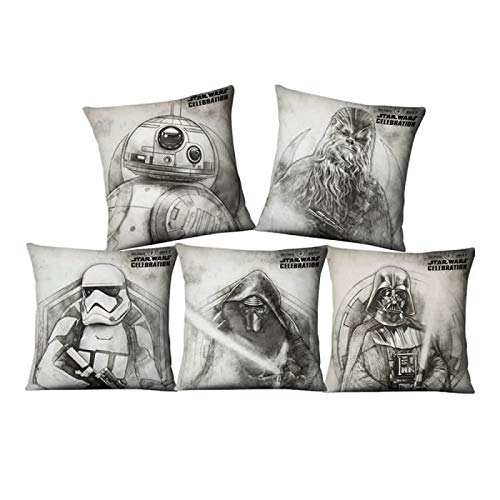 Juego de 5 fundas de cojín de tela estampada de lino 45 x 45 cm para decoración del hotel Festival # dibujo animado Star Wars