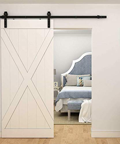 JUEYAN® Herraje para Puerta Corredera 200 cm Kit de Accesorios para Puertas Correderas Juego de Piezas de Acero Carril para Puerta Herraje para Raíl de Sistema Puerta Deslizante,Negro