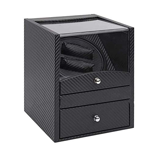 Kacsoo Caja Giratoria para Relojes, Watch Winder Cajas Giratorias para Relojes Automático Rotador de Reloj Automático de Fibra de Carbono de PU con Motor Silencioso y Gabinete de Almacenamiento