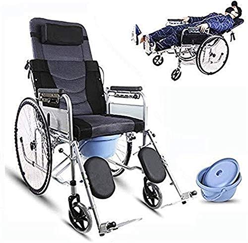 KILLM Silla Ruedas MéDica, Transporte Plegable Frenos Mano Reclinada, Liviana, Multifuncional, Completamente Reclinada, Reclinada, ConduccióN MéDica, Soporte Carga 200 Kg,Negro