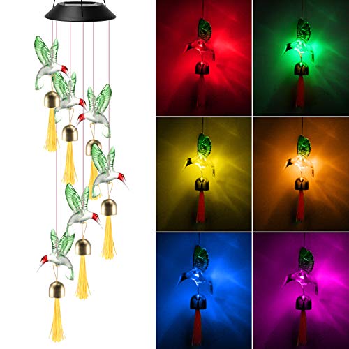 KNMY Campanelli Eolici con Ciondolo Colibrì, Cambia Colore Colibrì Lampada Esterna Campanelli Eolici Luci Impermeabile LED Uccello Solare Windchime La Casa, Partito, Cortile, Decorazione Giardino