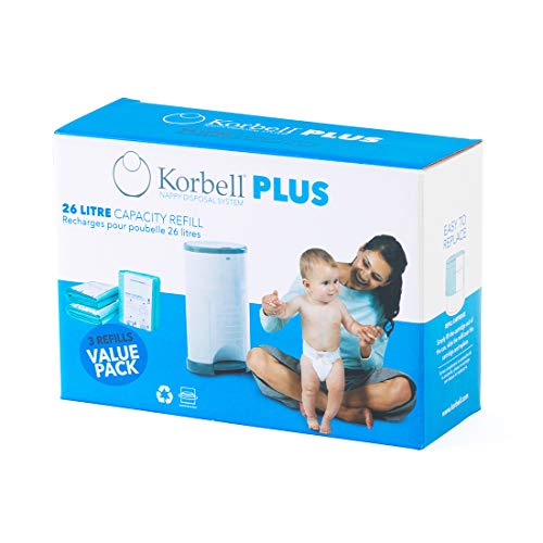 Korbell - Recarga de pañales - MAXI - 26 L - X3 - Biodegradable - Antiolor - Capacidad de 330 capas por recambio