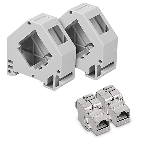 kwmobile 2X Módulo Keystone para Cable CAT6A - Conector RJ45 blindado con Soporte de raíl DIN - Adaptador con Carcasa para Cables de Red Ethernet