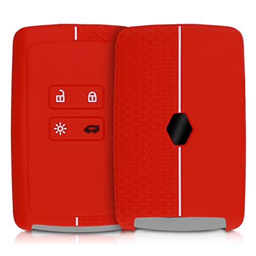 kwmobile Funda de Silicona Compatible con Renault Llave de Coche Smart Key de 4 Botones (Solo Keyless Go) - Carcasa Suave de Silicona - Case Mando de Auto Rojo/Blanco