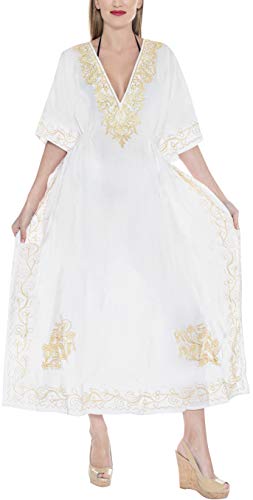 LA LEELA Mujeres caftán Rayón túnica 3D HD Impreso Kimono Libre tamaño Largo Abaya Vestido Jalabiyas de Fiesta para Loungewear Ropa de Dormir Playa Todos los días Cubrir Vestidos Ghosts Blanco_T732