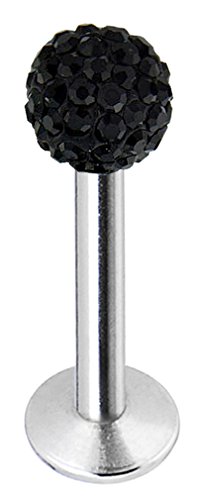 Labret piercing para lámina de color negro-bling bling-Bola de cristal 16 g-CZ-(1,2) acero quirúrgico capacidad mm