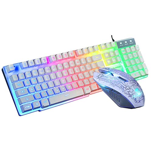 LaLa POP Juegos De Teclado Y Ratón Ergonómico Teclado For Juegos Combos T6 del Arco Iris De Luz De Fondo LED USB Y Ratón con El Cojín De Ratones For El Ordenador Portátil PC (Color : White)