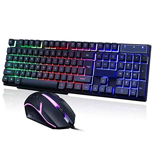 LaLa POP Teclado Y Mouse Set Iluminada, Teclado For Juegos Maquinaria Ratón Atado con Alambre Fotoeléctrico De Luz De Fondo Conjunto De PC Silencio Gaming Keyboard Set For Juegos/Oficina/Notebook