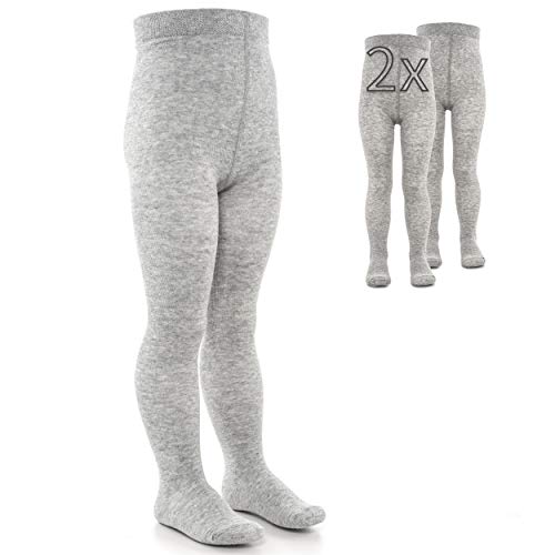 LaLoona Leotardos bebe Pack 2 Ud. - Medias elásticas para bebé niña y niño con cintura ancha y alto contenido de algodón - 86/92 (12-24 meses) - gris claro