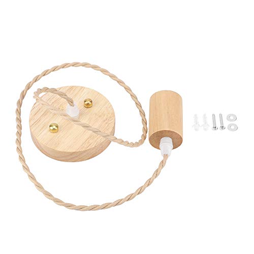 Lámpara colgante de cuerda de cáñamo, E27 Luz colgante de madera de una sola cabeza retro para comedor interior Cama Habitación Restaurante 90-250V