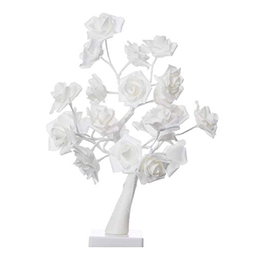 Lámpara de Mesa Flor Rosa lámpara de árbol de Mesa Escritorio DIY decoración de luz Artificial para el hogar, Dormitorio, decoración de Escritorio (Blanco)