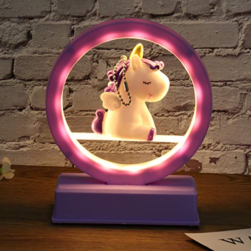 Lámpara de mesita de noche de unicornio, decoración de dormitorio, música, lámpara de mesita de noche, regalo de cumpleaños para niña, sin batería incluida, azul