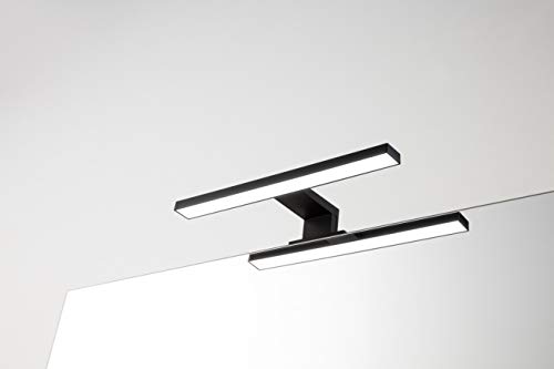 Lámpara espejo baño, aplique baño luz LED SMD acabado negro pvc. Dimensiones: 30cm ancho 4cm altura. Tecnología LED SMD. Temperatura luz 4000k. Índice protección IP44. 5W. 350 lumens.