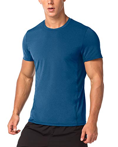 LAPASA Camiseta Deportiva Hombre de Manga Corta Transpirable y Secado Rápido con Microperforación en los Costados M15 (XXL (Largo 76, H-H 49, Pecho 119-124 cm), Azul)
