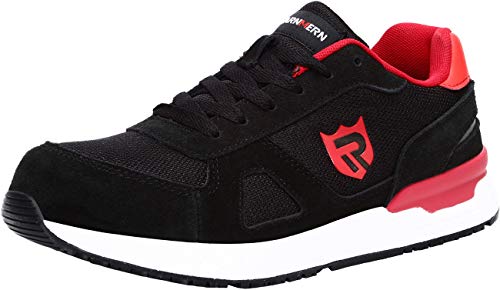 LARNMERN Zapatillas de Seguridad Hombres L9096 S1 SRC Zapatos de Trabajo con Punta de Acero Ultra Liviano Suave y cómodo Transpirable(43 EU,Negro Rojo)