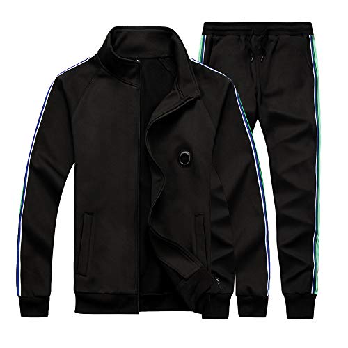 LBL - Chándal para hombre con cremallera y pantalón de cordón de sujeción (2 piezas) 50 negro M