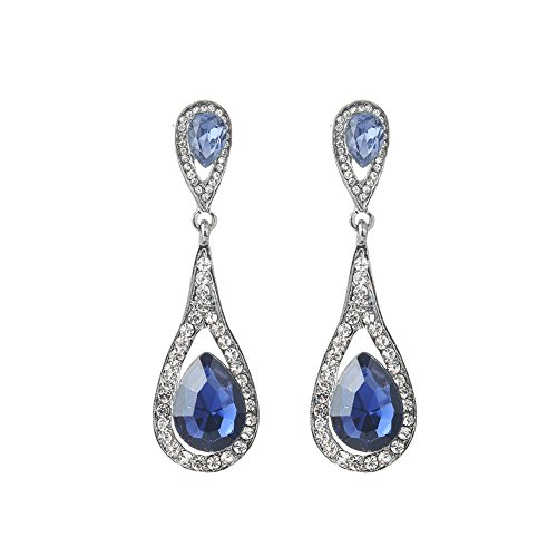 Leisial Pendientes de Aleación de las Mujeres Bohemia Retro Chic Rhinestone Gotas Largas de Piedras Preciosas Colgantes Regalo del Partido (Azul)