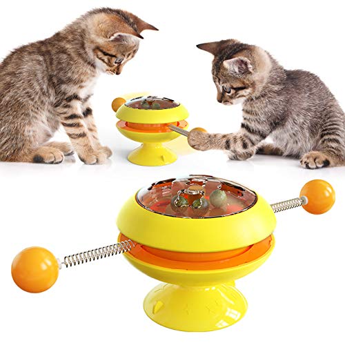 LINONG Divertido Juguete Interactivo para Gatos Tocadiscos PortáTil con Ventosa El Juguete Giratorio para Gatos Puede Reducir La Ansiedad Y Mejorar El Coeficiente Intelectual (Amarillo)