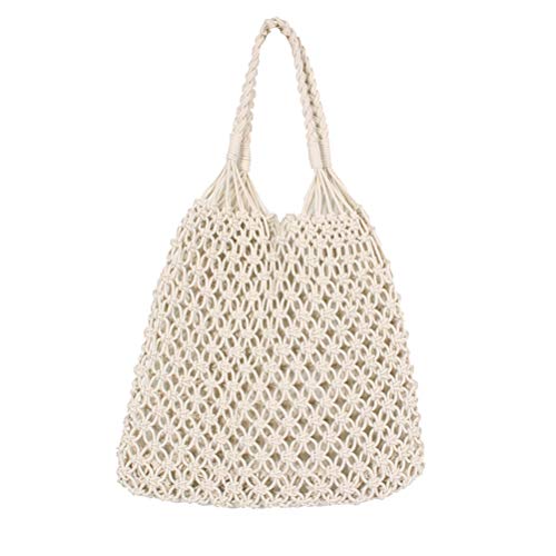 LIOOBO Bolso de mano de punto de crochet, bolso de hombro, bolsa de playa de verano, bolsa de hombro clásica vintage para mujeres y niñas (blanco)