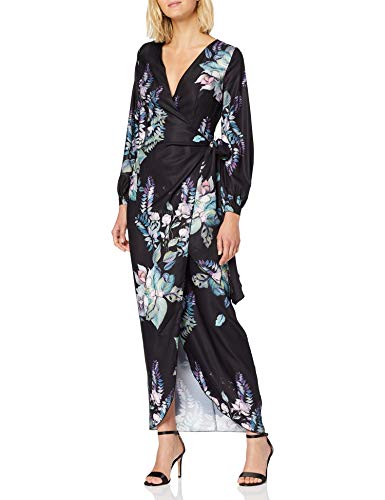 Little Mistress Roxby Black Floral Long-Sleeve Maxi Dress Vestido Fiesta Mujer, Multicolor (Multi 001), 40 (Talla del Fabricante: 12)