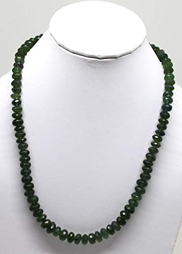 LKBEADS 215 quilates naturales de grado superior raro, collar de cuentas de serpentina de color verde raro, micro facetadas Rondelle de 7,5 – 9 mm de largo y 18,5 pulgadas de largo.