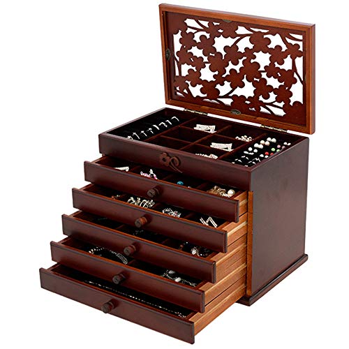 LMEI-WatchBox Joyero NiñA/Caja De Almacenamiento De JoyeríA De Madera Maciza Europea/Gran Capacidad, Estilo CláSico, Exquisitos Herrajes, Forro De Franela/Mejor OpcióN De Regalo,Brown